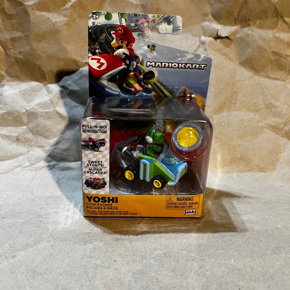 Jakks Pacific Mario Kart‎ Yoshi Coin Racer Green Pull-Back Stunt Toy 69278 NEW